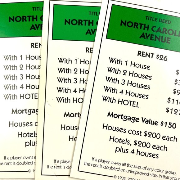 Monopoly Here Now North Carolina Ave Property Title Deed Card Replacement 2008 u - Picture 3 of 5
